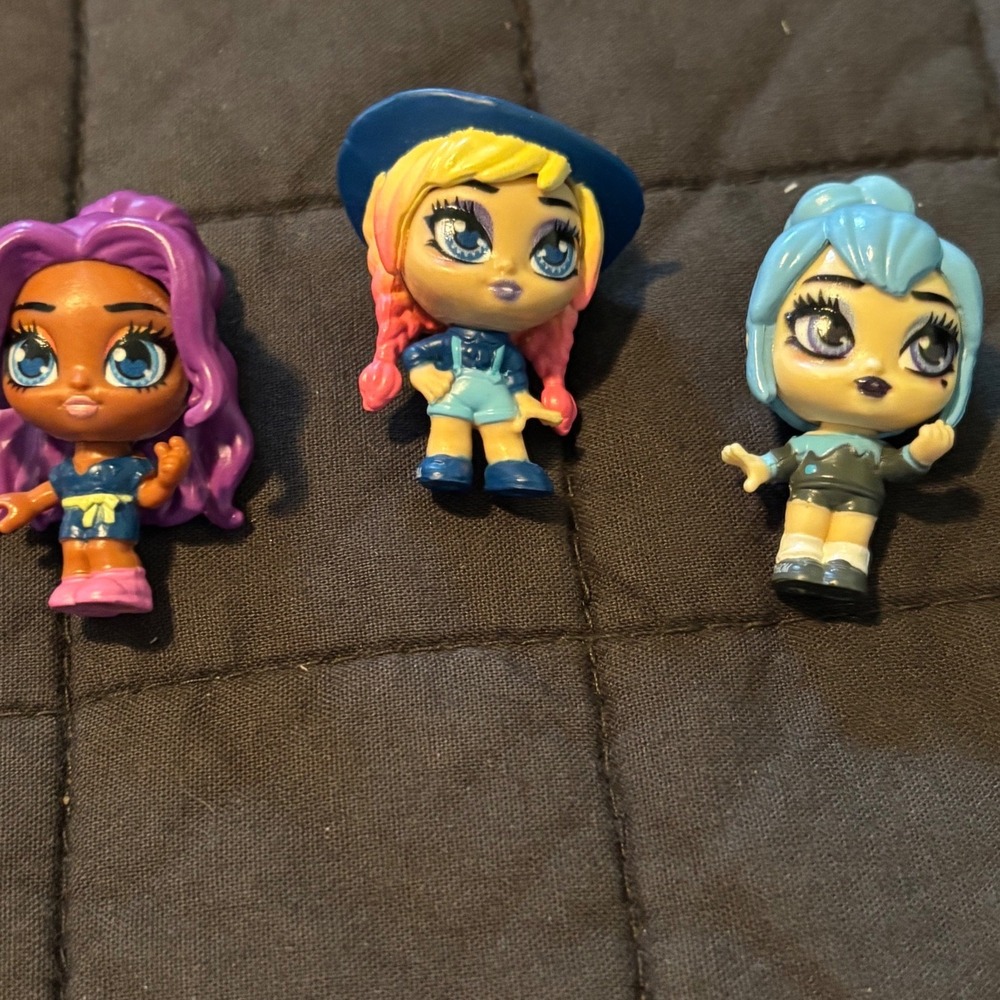 Hairdorables Shortcutz Mini Doll Lot of 3 Purple Blue Pink Hair Figures 2020